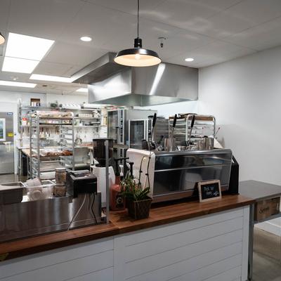 Cash register and coffee machine.