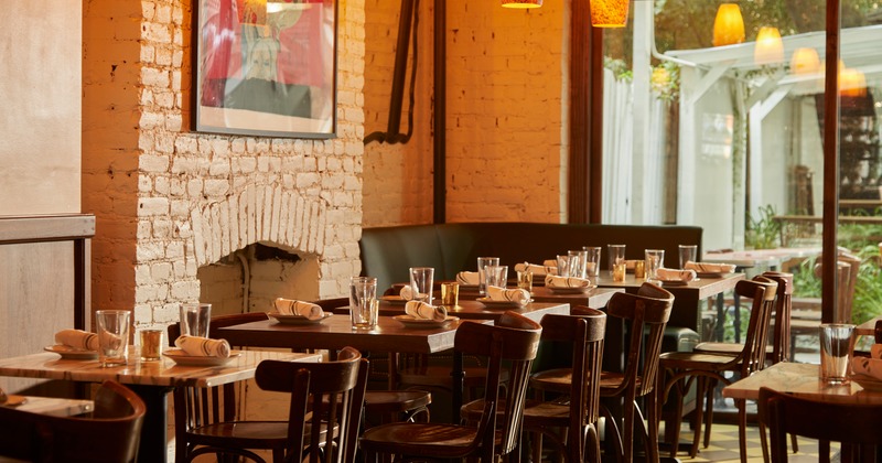 Dining area with set tables