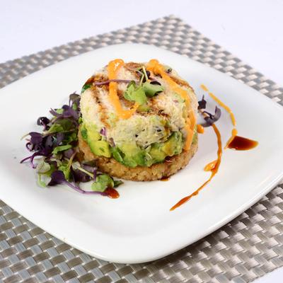 Snow Crab Meat and Crispy Brown Rice Salad.