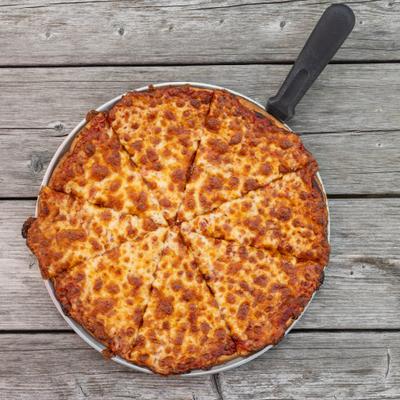 Cheese pizza, top view.