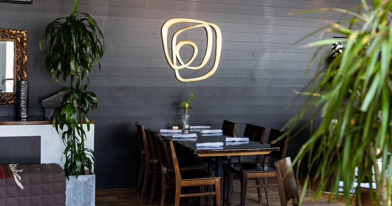 Interior, set dining table, restaurant decor