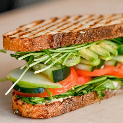 Hummus and veggie sandwich.