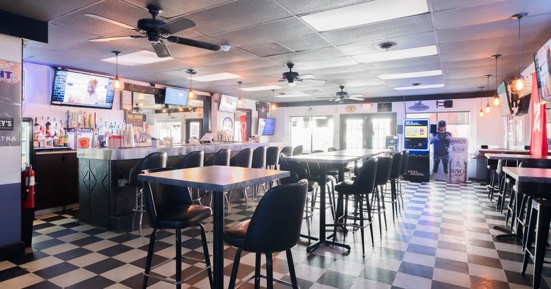 Interior, seating area with tables and chairs