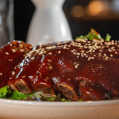 Shanghai style spareribs, closeup.
