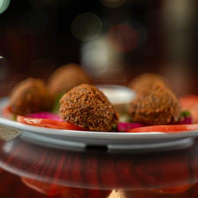 Close-up of falafel balls.