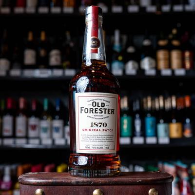 A bottle of Old Forester 1870 Original Batch Kentucky Straight Bourbon Whisky.