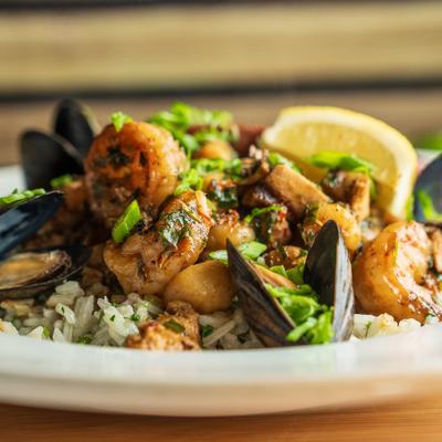 Mixed seafood Jambalaya.