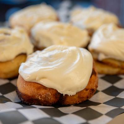 Brioche Cinnamon Rolls, close-up.