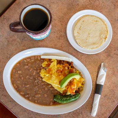 Huevos rancheros, coffee.