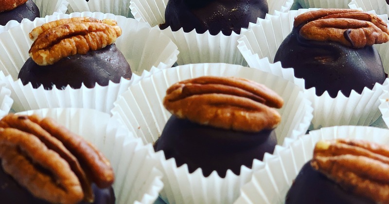 Kentucky Bourbon Balls, with walnuts on top