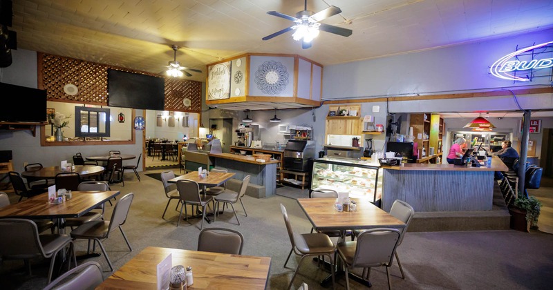 Interior, tables and chairs, order counter