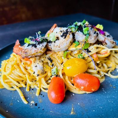 Tom Yum shrimp pasta.