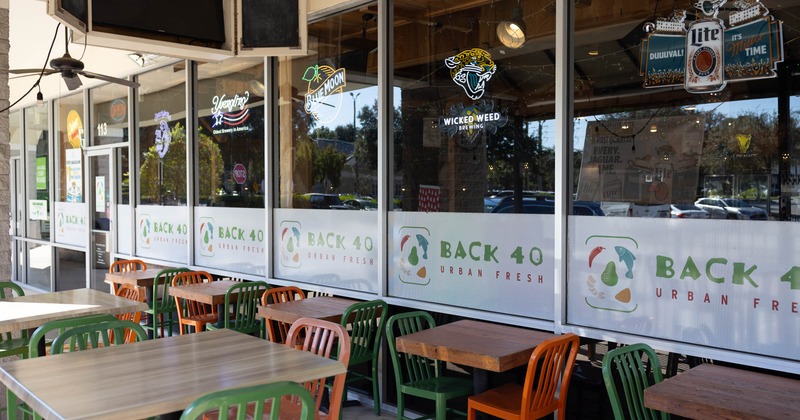 Exterior, tables and chairs ready for guests