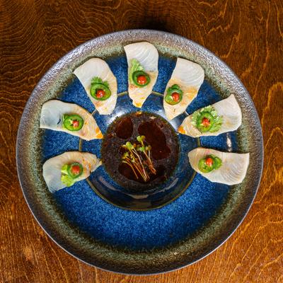 Yello tail jalapeno with ponzu sauce.