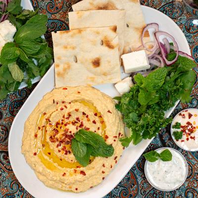 Hummus and other food.