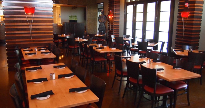 Interior seating area with chairs and tables