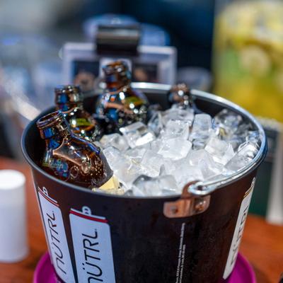 Beer bottles in ice the bucket.
