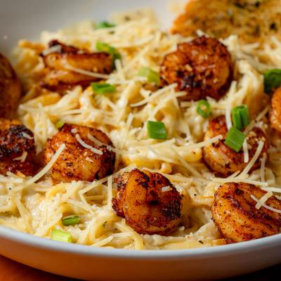 Blackened Shrimp Alfredo.