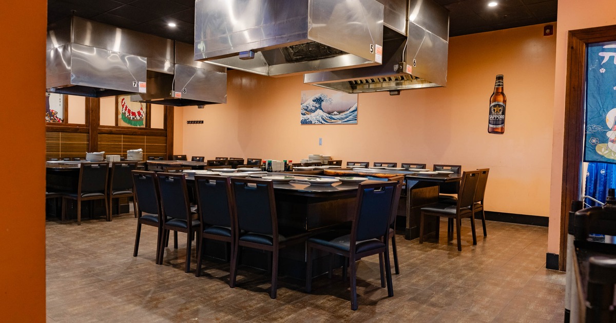 Interior seating area with chairs and tables