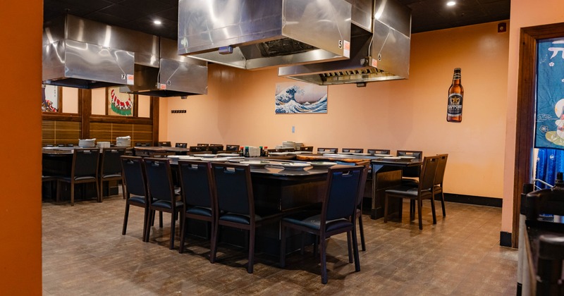 Interior seating area with chairs and tables