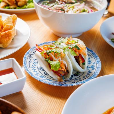 Various dishes form the menu served on the table