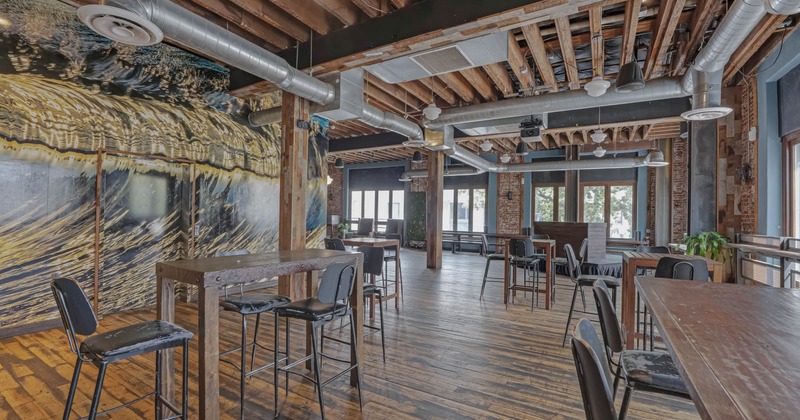 Interior, seating area, tables and chairs