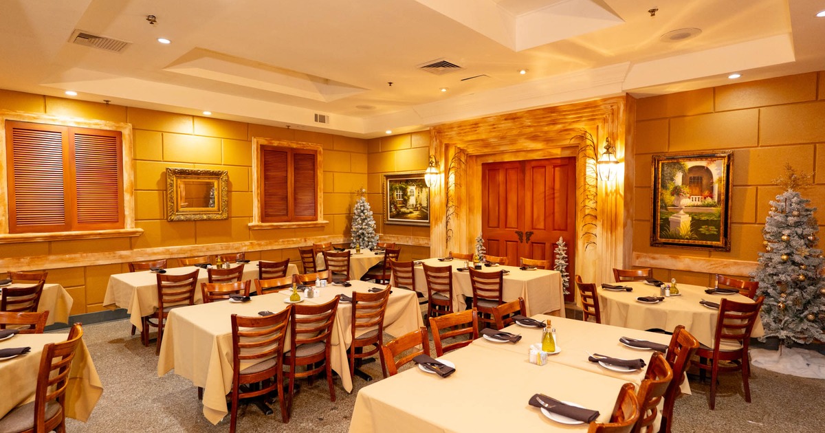 Dining area, tables ready for guests