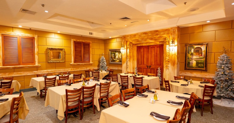 Dining area, tables ready for guests