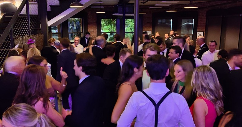 Private parties area, guests chatting and enjoying their drinks