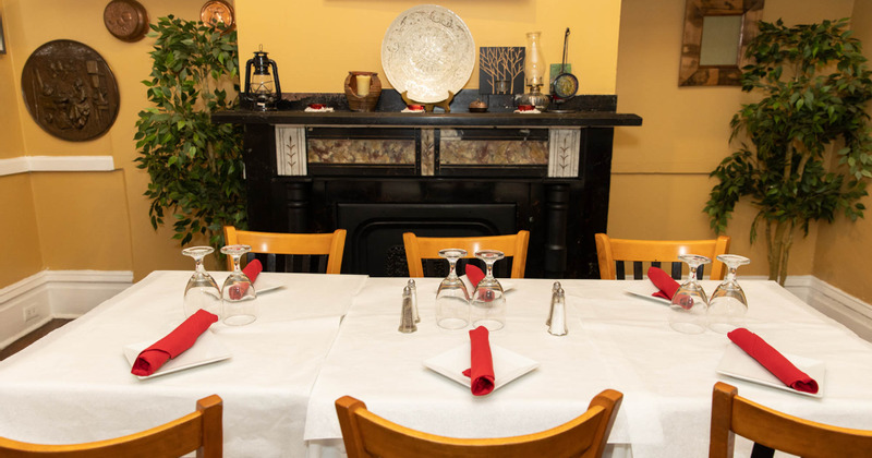 Interior with a table set for guests
