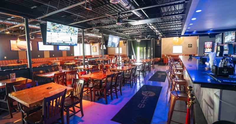 Dining space, wooden top tables and chairs