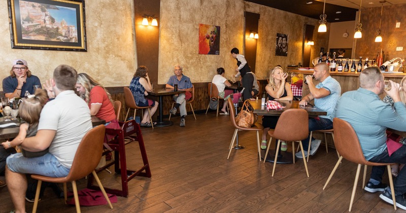 Interior, seating area with guests