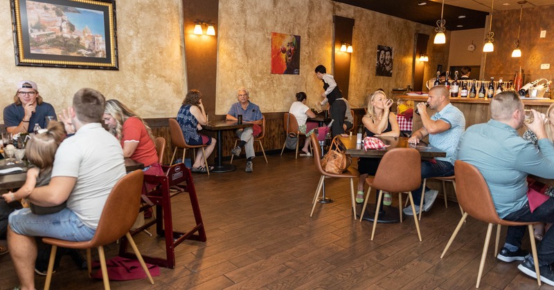 Interior, seating area with guests