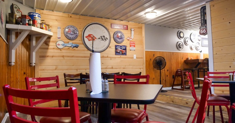 Interior, tables ready for guests