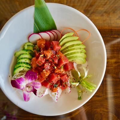Tuna and salmon poke bowl.