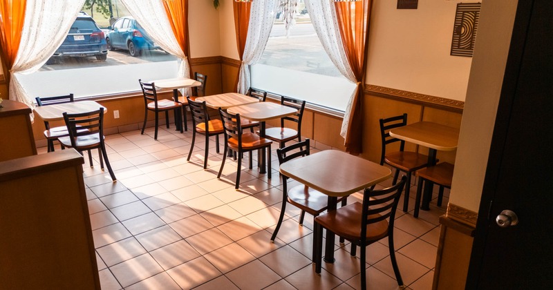 Interior, dining tables and chairs