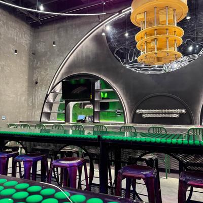 Modern, futuristic design of bar area.