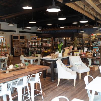 Tables, chairs, decorations, lights.