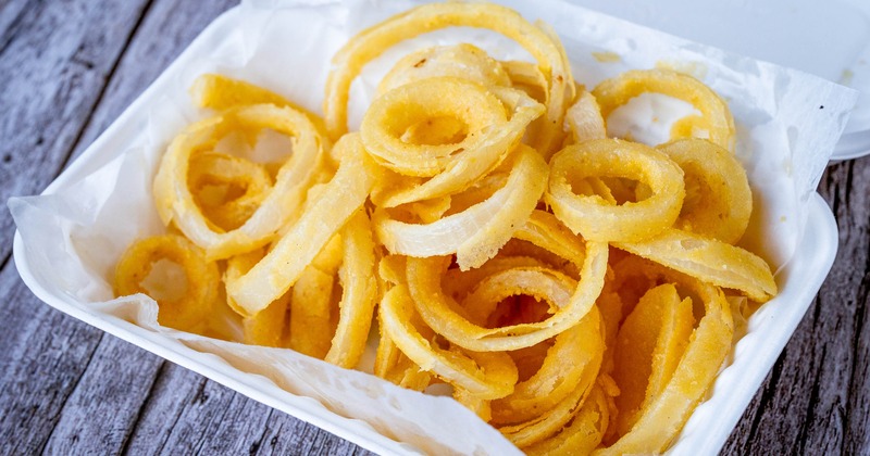 Onion rings served in a foam container