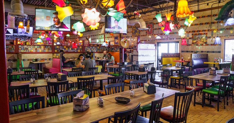 Interior, seating area with tables and chairs