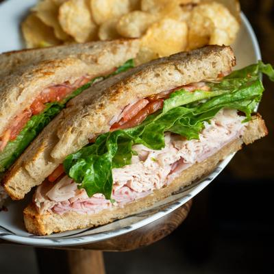 The Turkey bacon ranch sandwich, closeup.