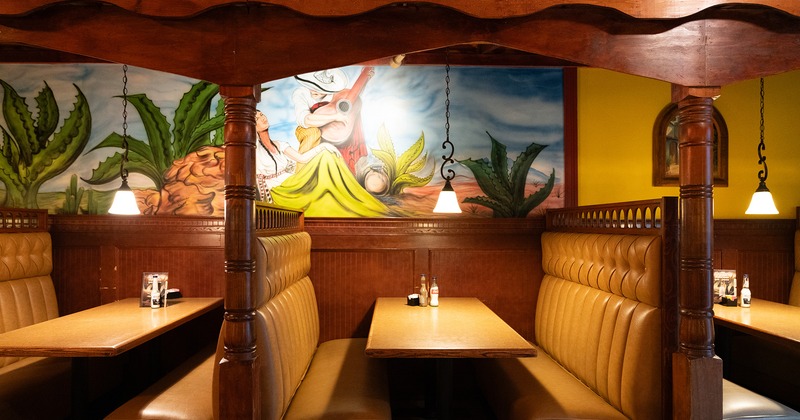 Interior space, booths in the dining area