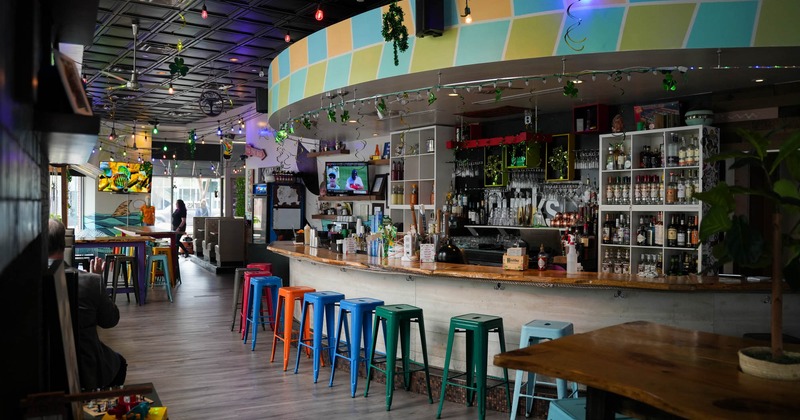 Interior, bar area with stools for seating