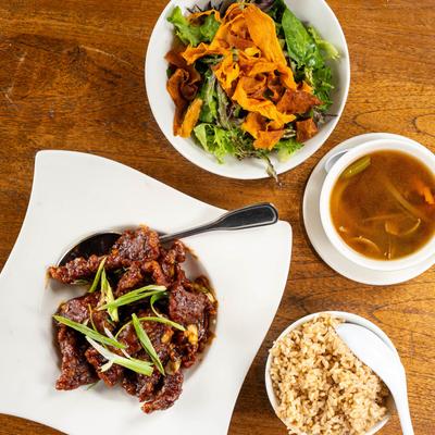 Assorted food dishes.