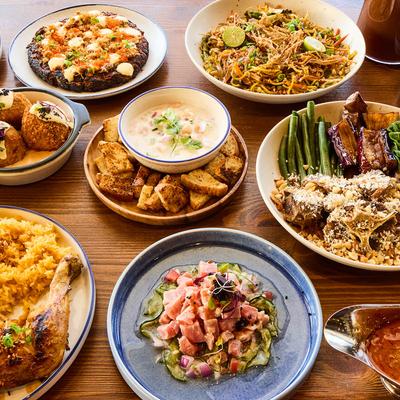 Assortment of food dishes on a table.