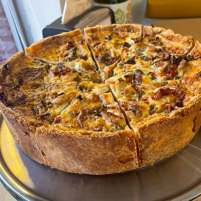 Deep-dish quiche.