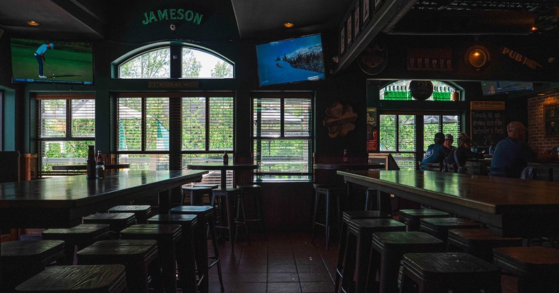 Interior, high tables and stools