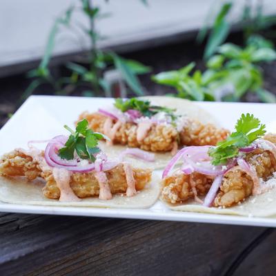Crispy shrimp tempura tacos.