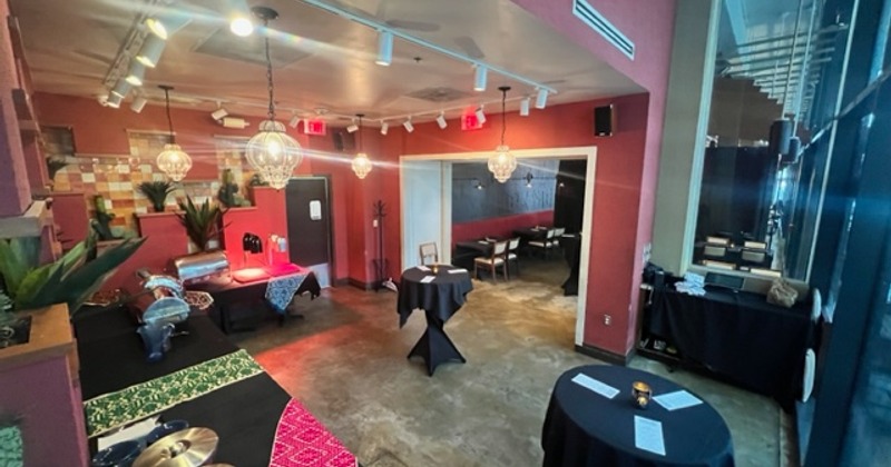 Hacienda room set for reception style event