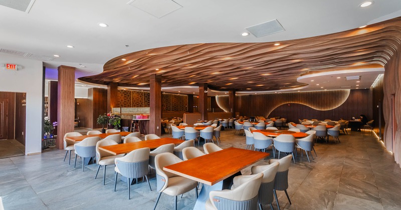 Dining area, tables ready for guests